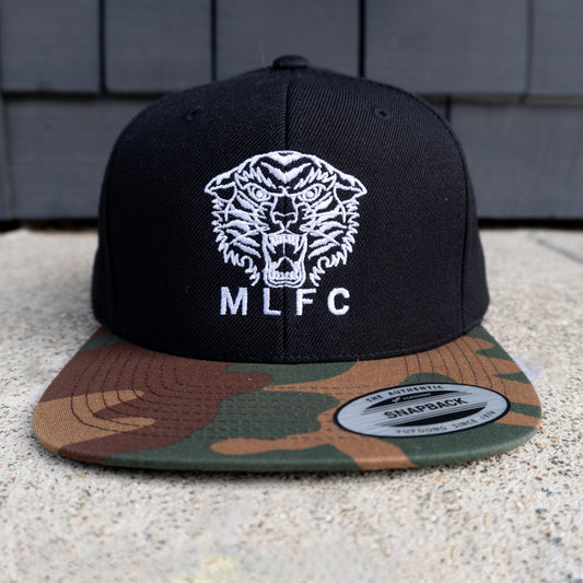 MLFC Custom Designed TIGER Embroidered Snapback Adjustable Cap BLACK W/CAMO LID