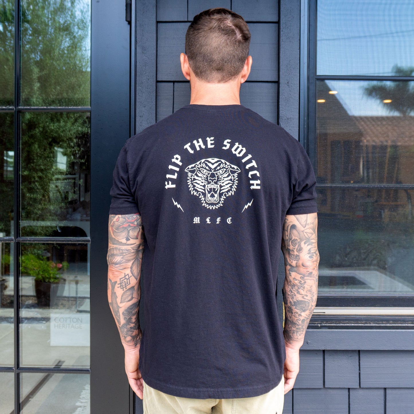 FLIP THE SWITCH TIGER 100% cotton super soft crewneck pocket t-shirt front & back screen print design