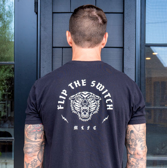 FLIP THE SWITCH TIGER 100% cotton super soft crewneck pocket t-shirt front & back screen print design