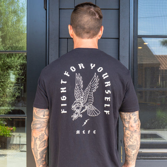 FIGHT FOR YOURSELF EAGLE 100% cotton super soft crewneck pocket t-shirt front & back screen print design