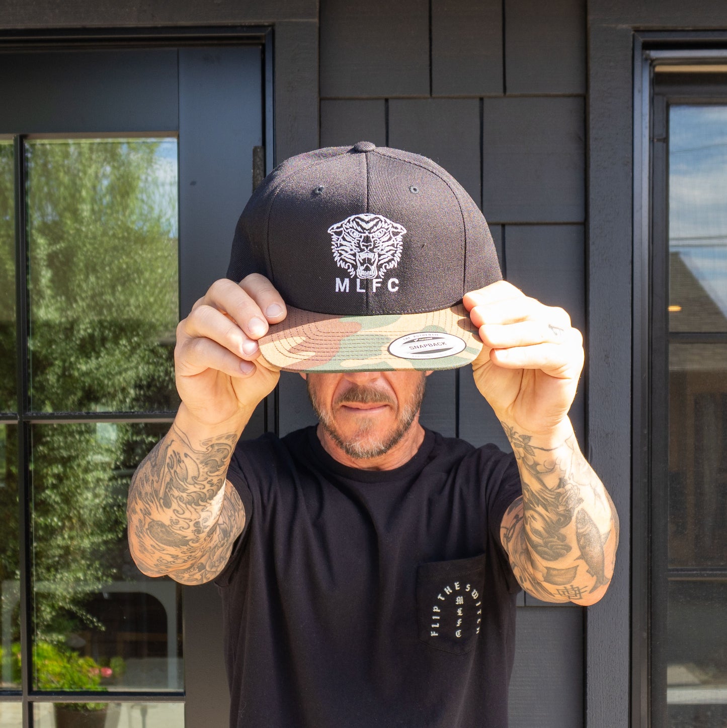 MLFC Custom Designed TIGER Embroidered Snapback Adjustable Cap BLACK W/CAMO LID